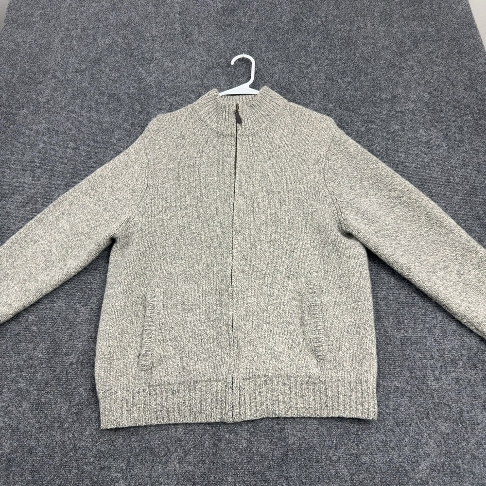 LL Bean Sweater Mens L Gray Lambswool Full Zip Mock Neck Outdoor Classic